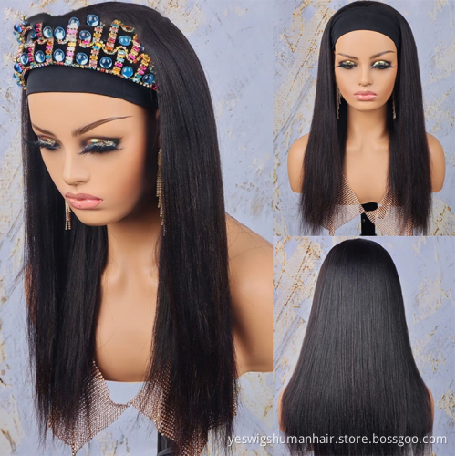 Mink Brazilian Cuticle Aligned  Pre Plucked  Headband Wig Human Hair headband none lace Wig natural straight human hair In Stock